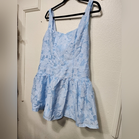 Lulus Exuberant Elegance Light Blue Jacquard Drop Waist Mini Dress XL Wedding - Picture 7 of 10